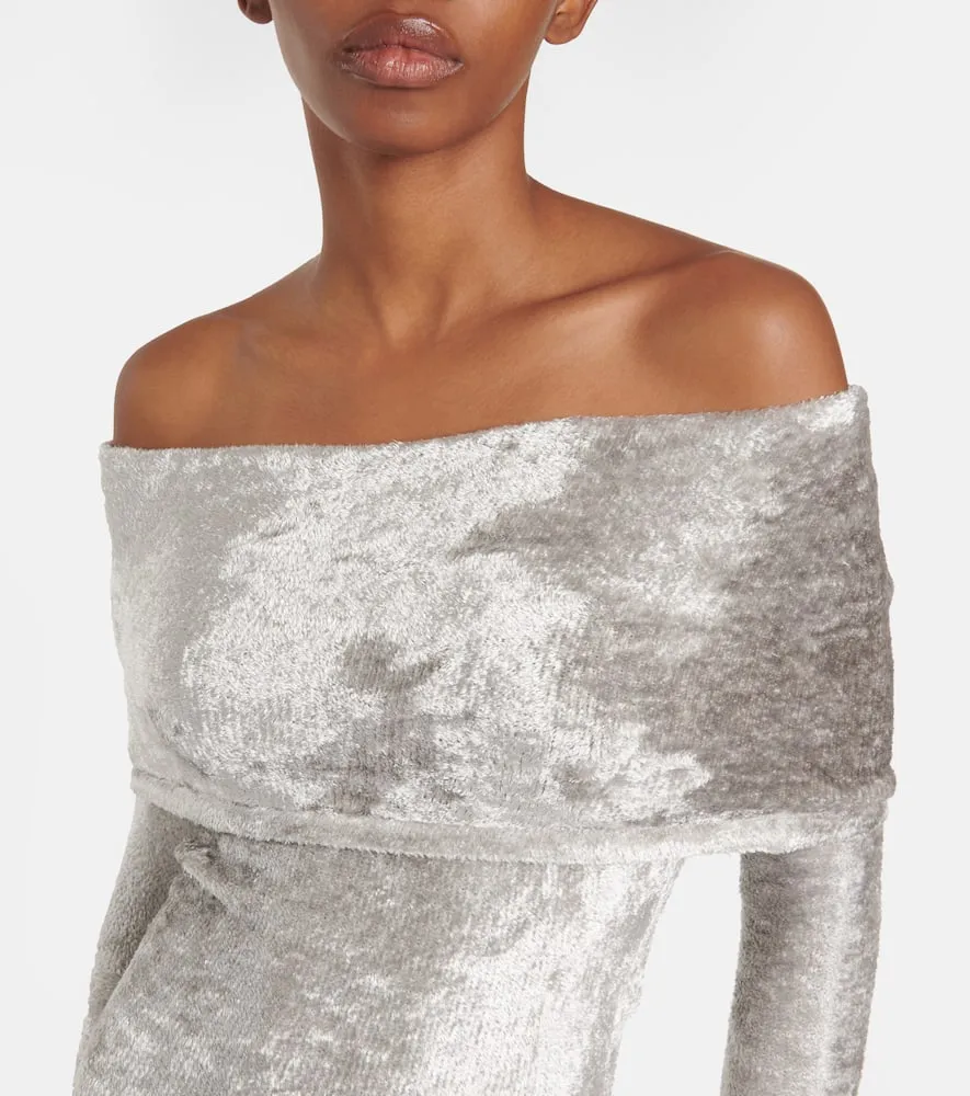Alaia Off-shoulder velvet midi dress