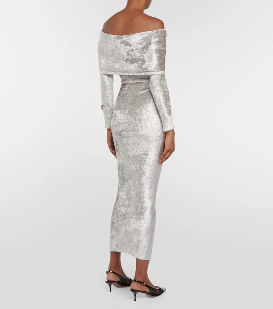 Alaia Off-shoulder velvet midi dress