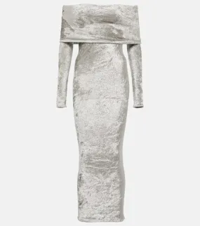 Alaia Off-shoulder velvet midi dress