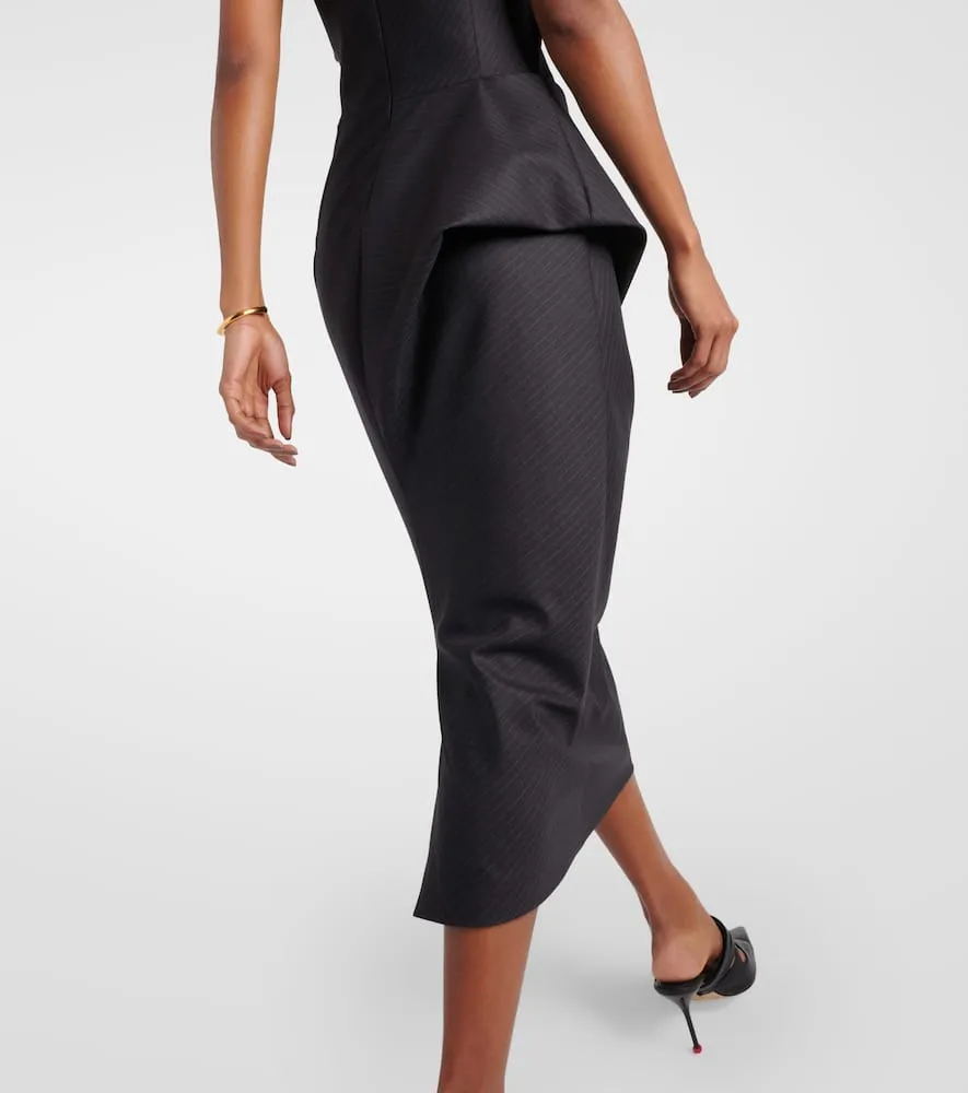 Alexander McQueen Pinstripe draped wool midi dress