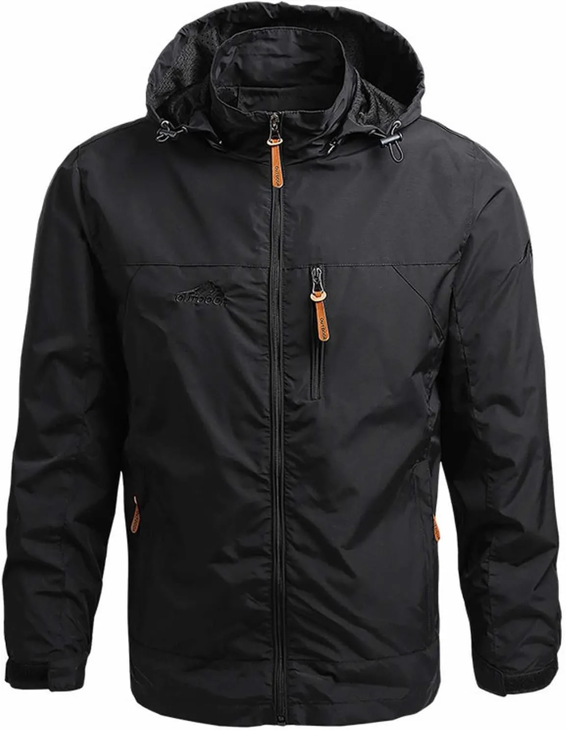 Big and Tall Hooded Windbreaker Jacket for Men Breathable Waterproof Rain Jacket with Removable Hood Windproof Jacket