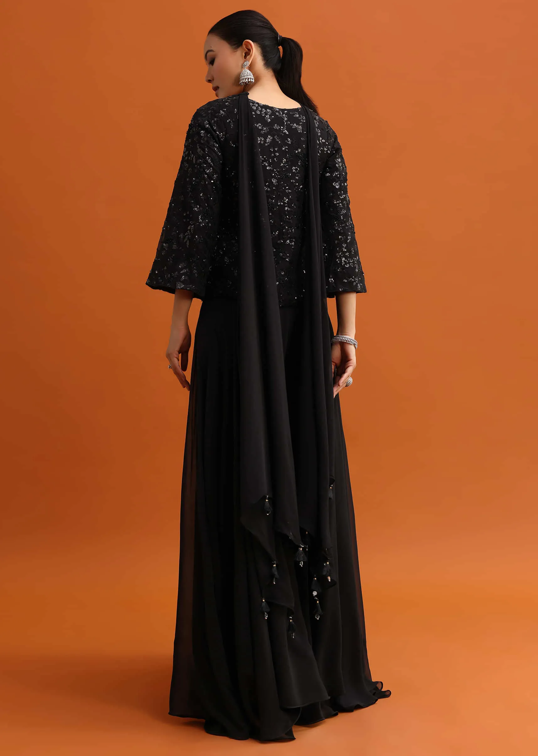 Black Sequins Palazzo Set With Dupatta