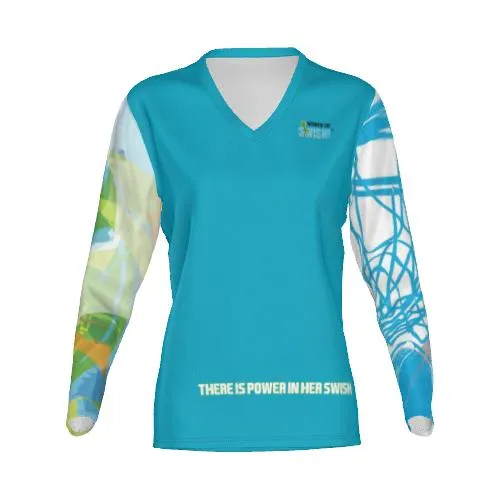 Blue Swish Net Long Sleeve V-Neck Graphic Tee