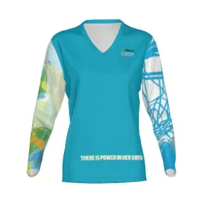 Blue Swish Net Long Sleeve V-Neck Graphic Tee