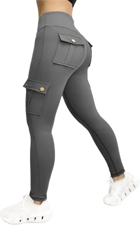 Butt Lifting Leggings for Women Workout Slim Fit High Waist Tummy Control Cargo Pants Gym Yoga Leggings with Pockets