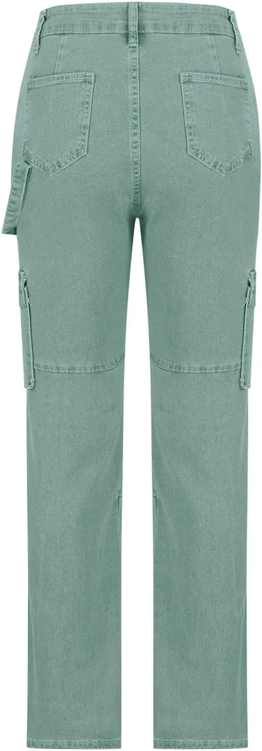 Cargo Pants for Women Funny High Waist Y2k Trousers Trendy Straight Leg Pants with Pockets Slim Fit Solid Sweatpants