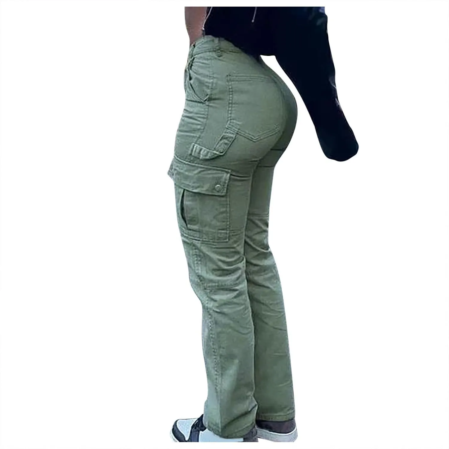 Cargo Pants for Women Funny High Waist Y2k Trousers Trendy Straight Leg Pants with Pockets Slim Fit Solid Sweatpants