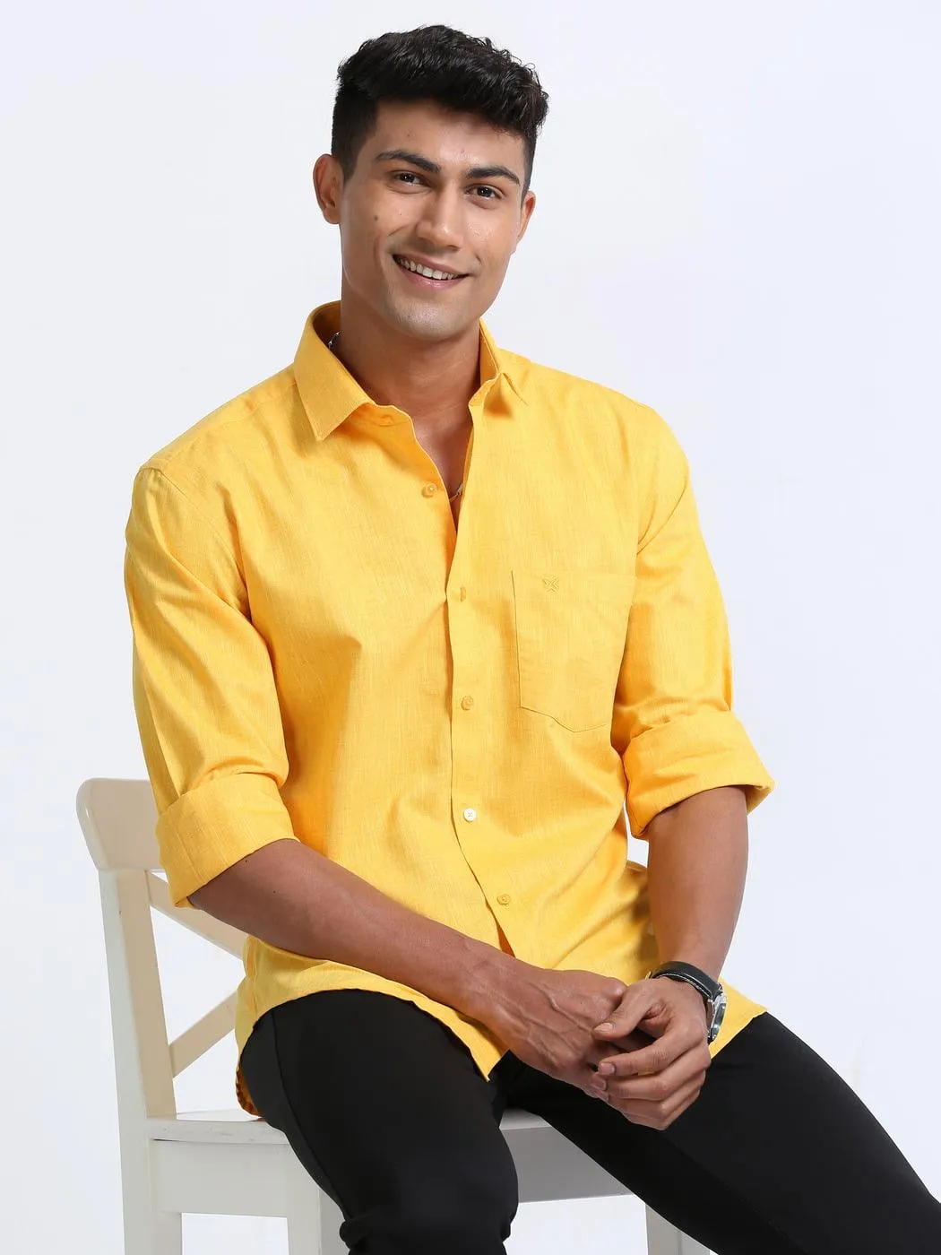 Cotton Linen Yellow Colour Shirt Full Sleeve