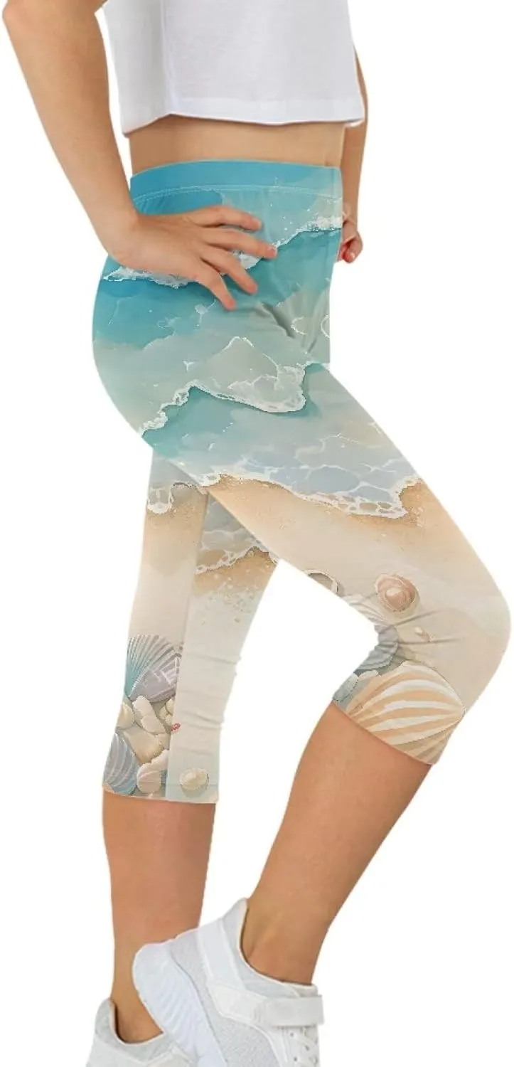 Girls Athletic Leggings,Stretch Dance Workout Yoga Pant Girl's Performance Capri Legging for School Festival
