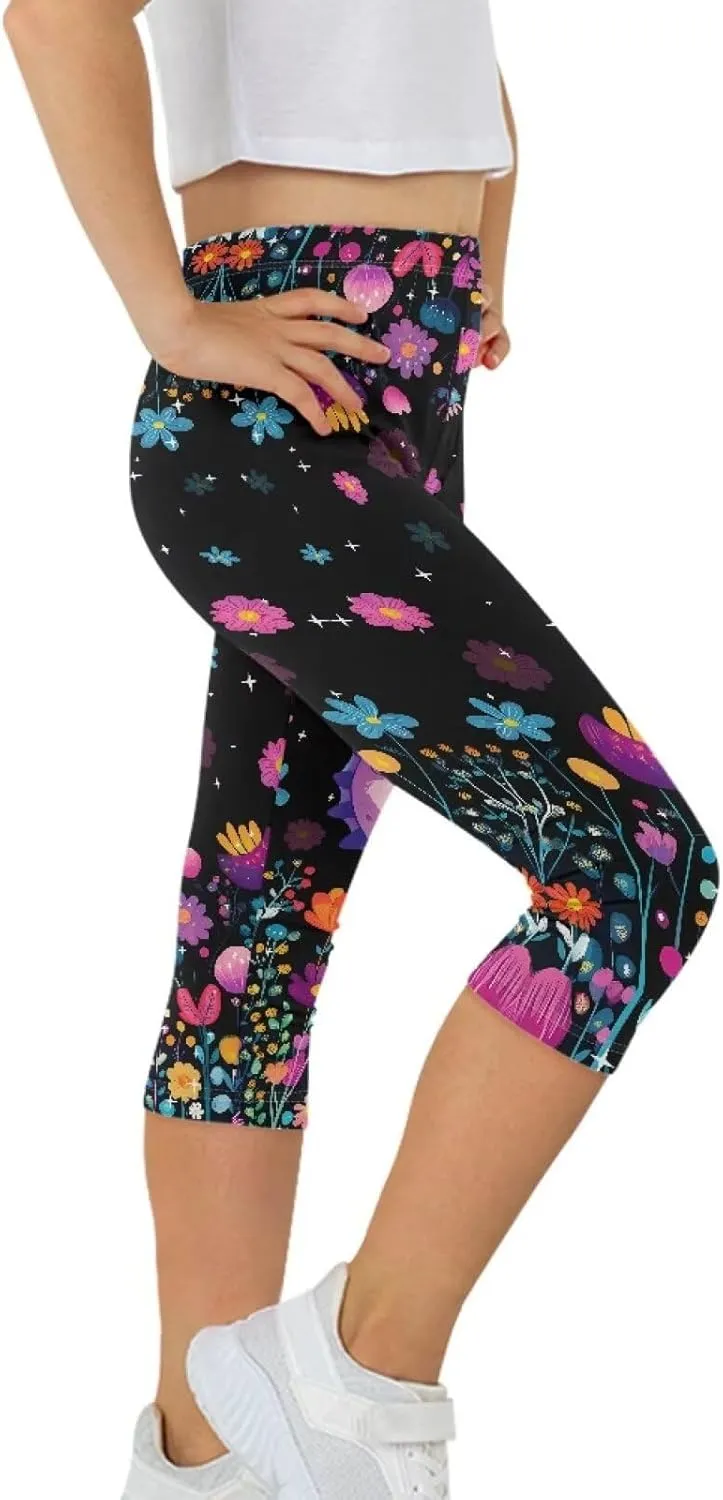 Girls Athletic Leggings,Stretch Dance Workout Yoga Pant Girl's Performance Capri Legging for School Festival