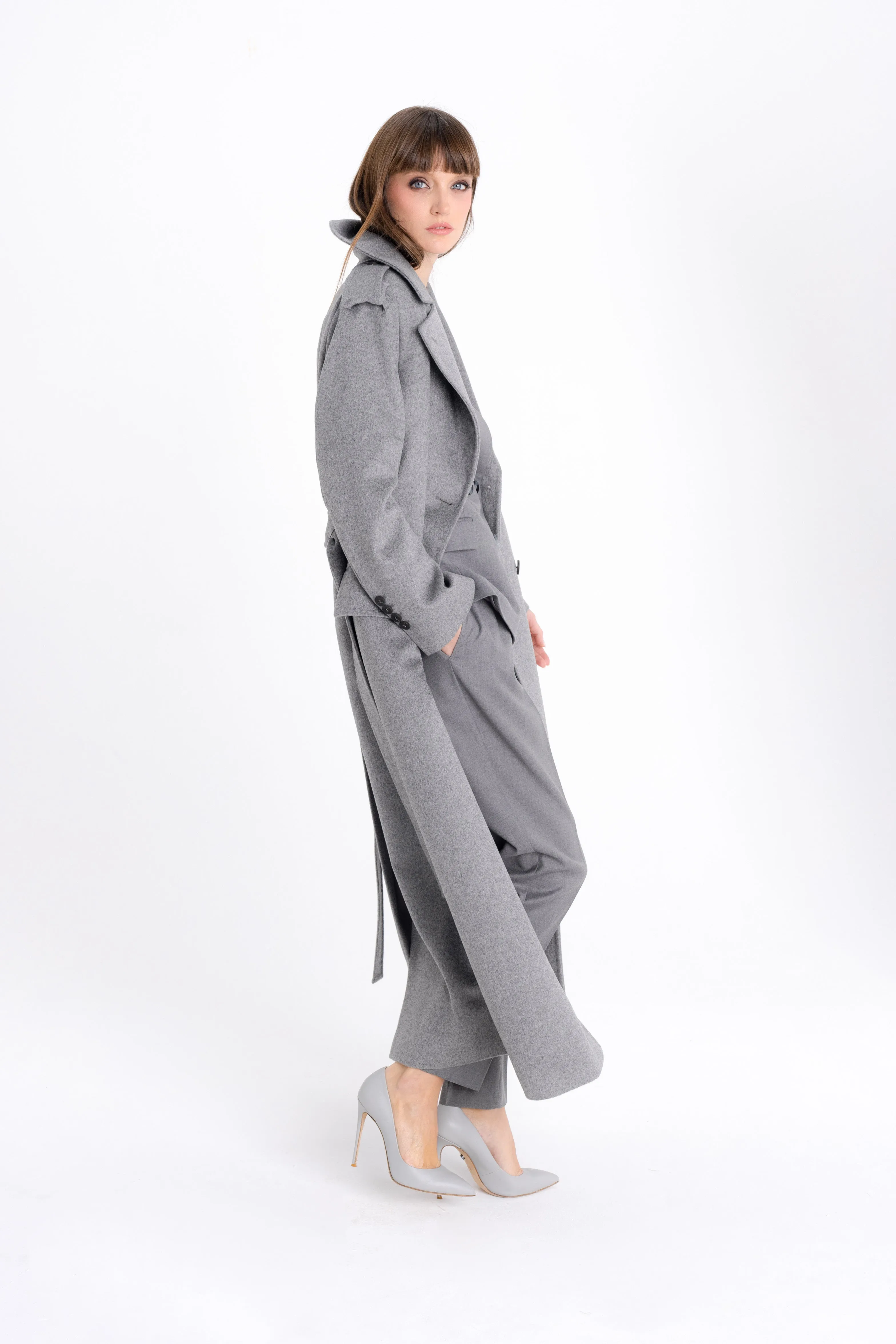 GREY DOUBLE-BREASTED WOOL COAT
