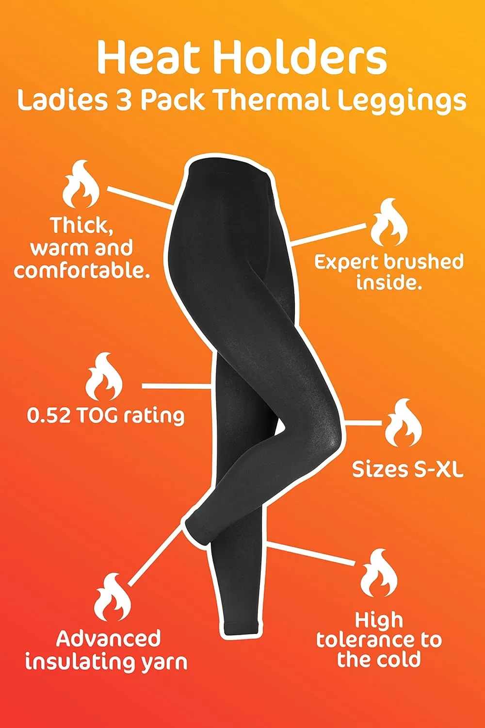 HEAT HOLDERS - 3 Pair Thermal Fleece Lined Leggings for Women | Thick Opaque Outdoor Footless Leggings