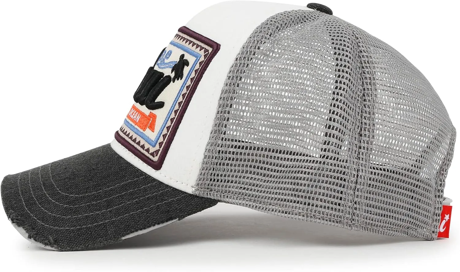 ililily Maui Embroidery Patch Casual Mesh Baseball Cap Distressed Trucker Hat
