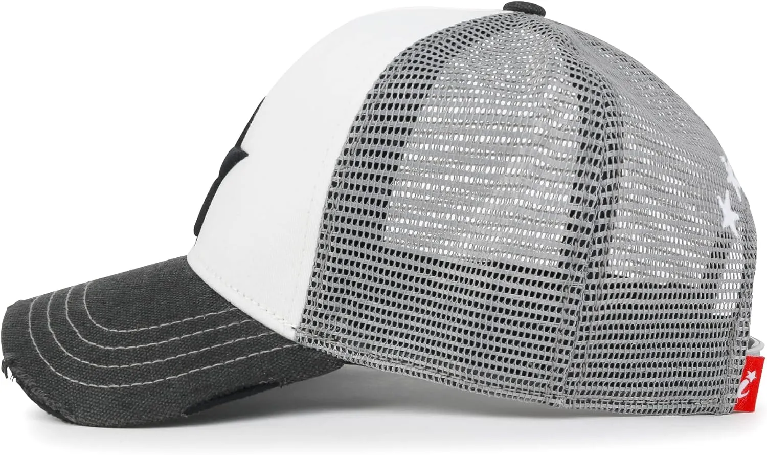 ililily Star Embroidery Black White Trucker Hat Cotton Baseball Cap