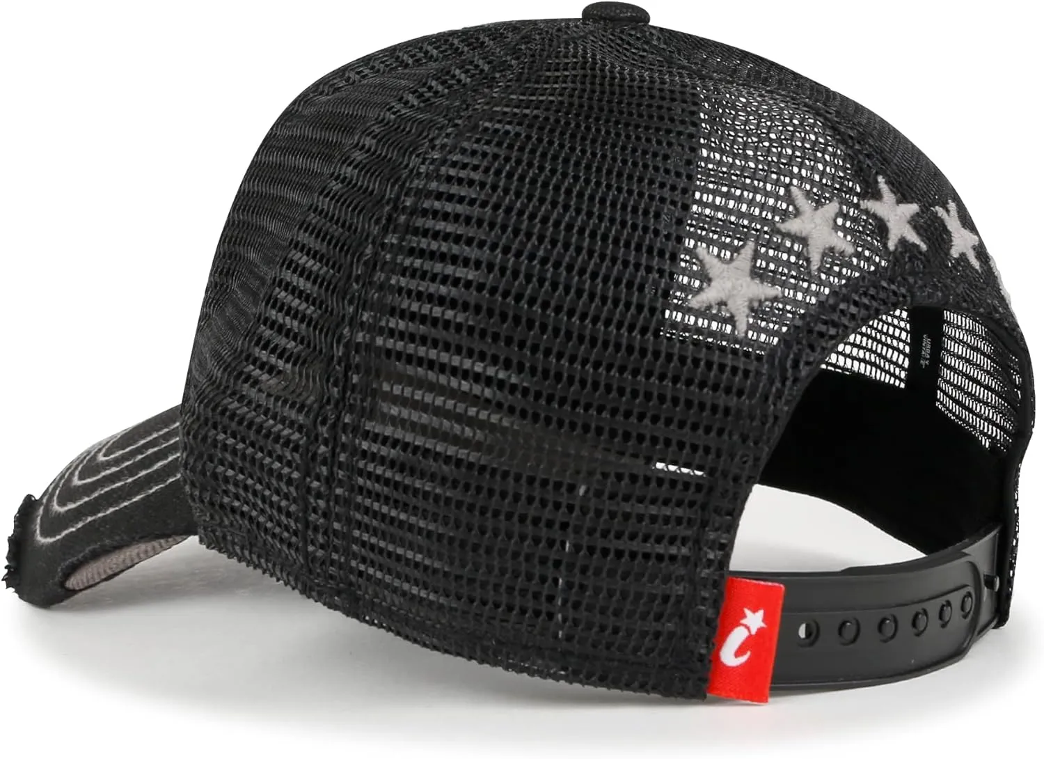 ililily Star Embroidery Black White Trucker Hat Cotton Baseball Cap