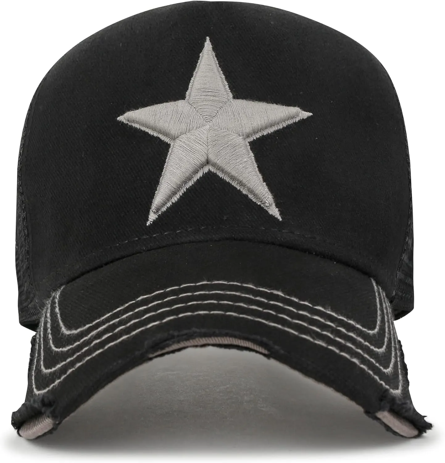 ililily Star Embroidery Black White Trucker Hat Cotton Baseball Cap