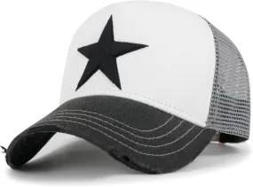 ililily Star Embroidery Black White Trucker Hat Cotton Baseball Cap