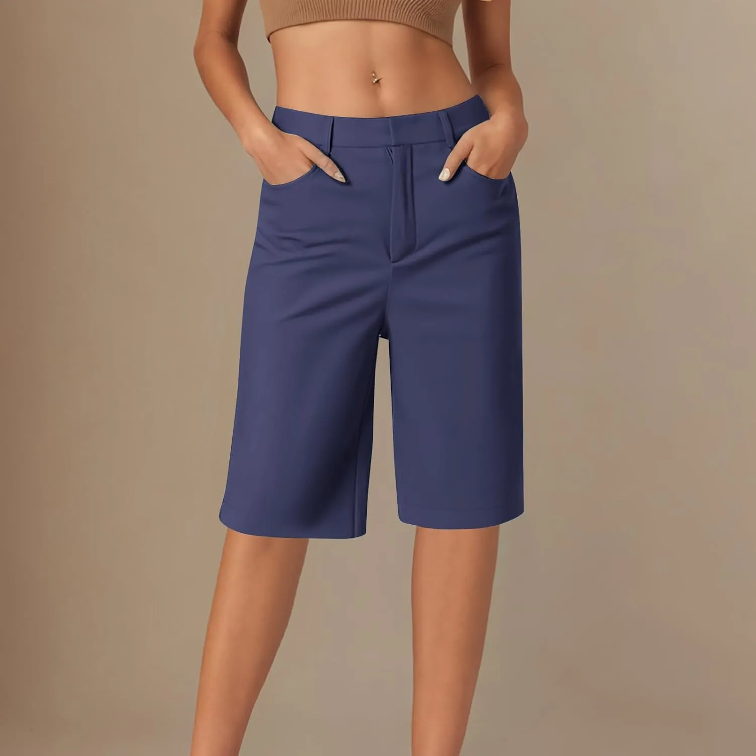LEMONONSTORE Summer Dress Shorts for Women Straight Wide Leg Work Office Capri Pants High Waist Beach Vacation Lounge Outfit