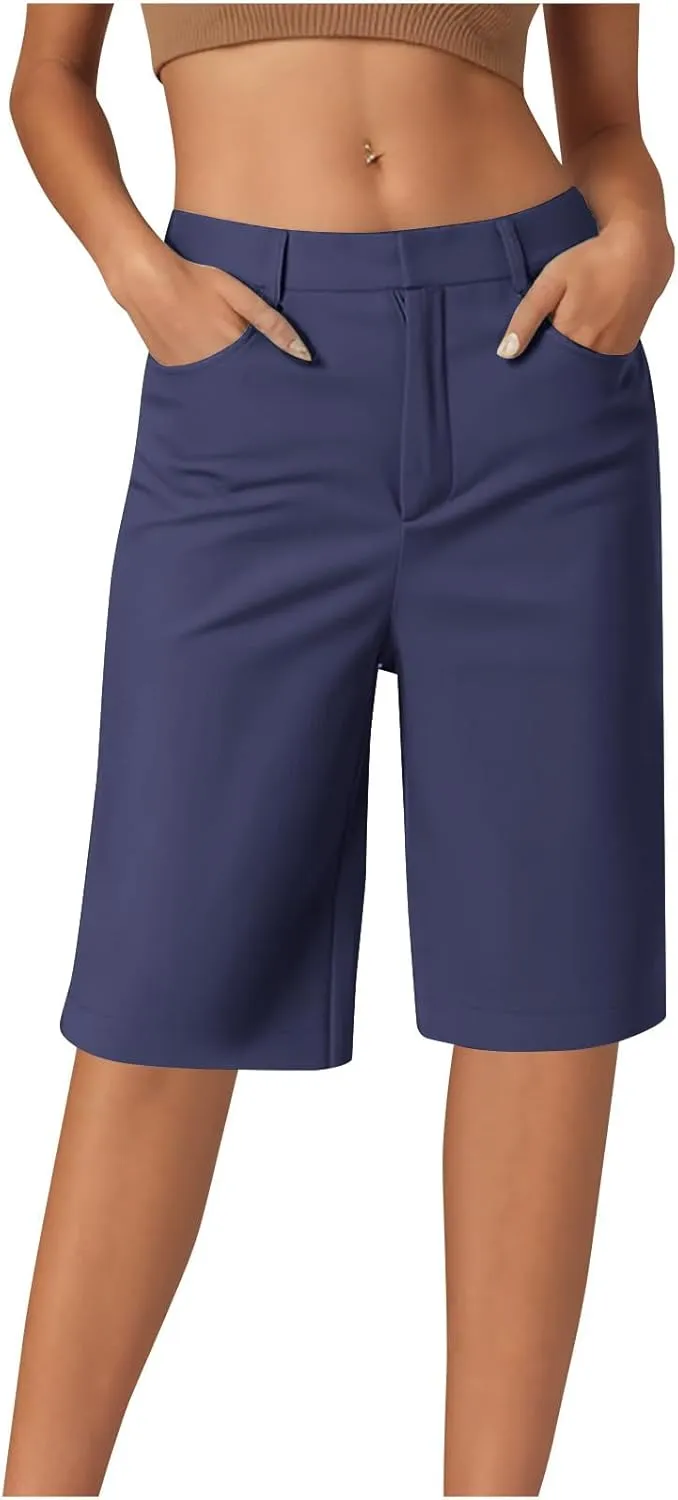 LEMONONSTORE Summer Dress Shorts for Women Straight Wide Leg Work Office Capri Pants High Waist Beach Vacation Lounge Outfit