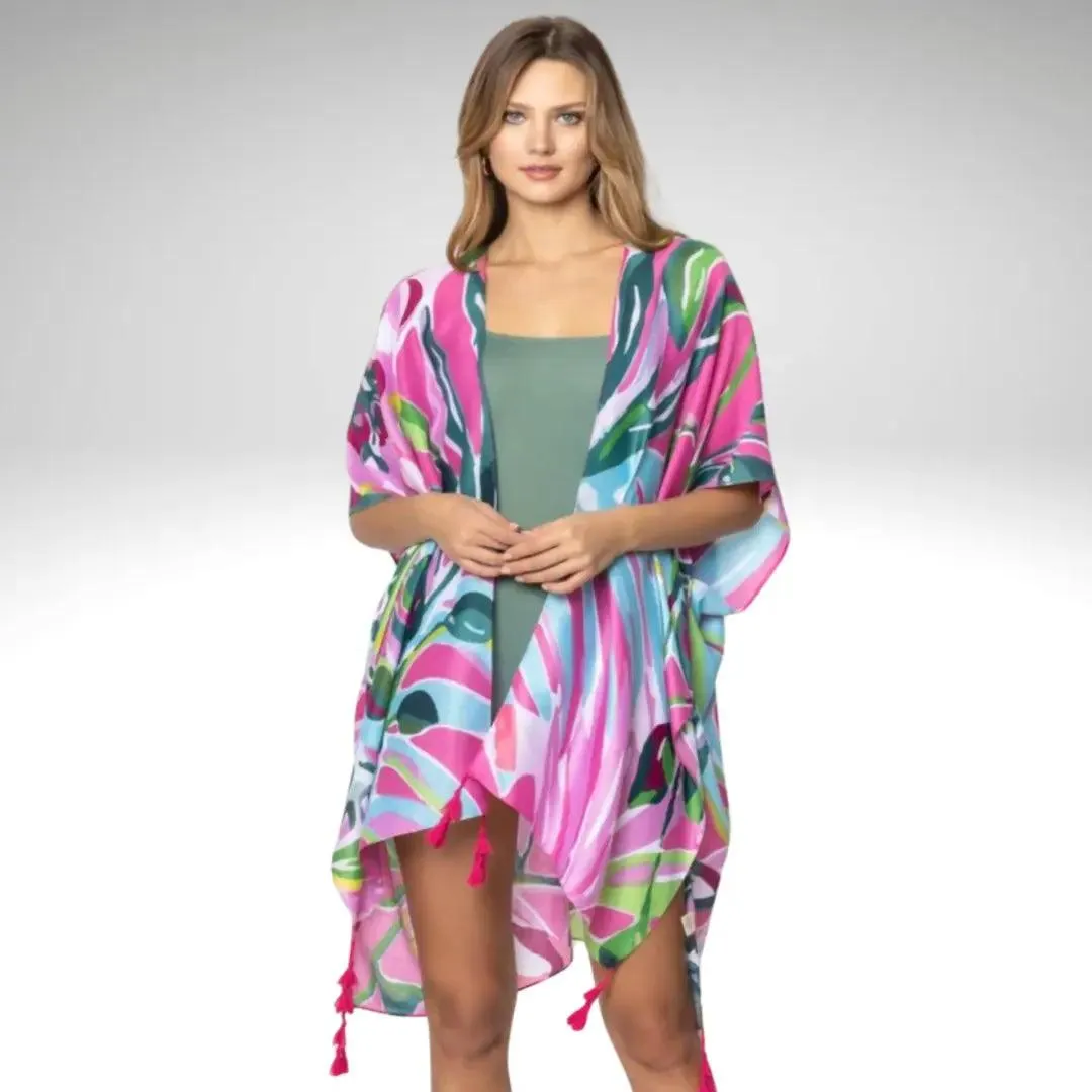 'Lila' Kimono-Fuchsia & Green