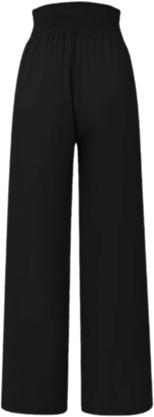 Linen Pants Women Summer Beach Casual Loose Wide Leg Pants for Women Elastic Waist Palazzo Pants Trousers with Pockets