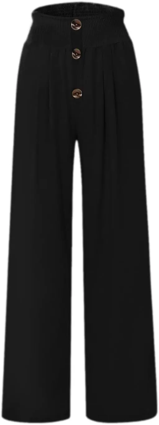 Linen Pants Women Summer Beach Casual Loose Wide Leg Pants for Women Elastic Waist Palazzo Pants Trousers with Pockets