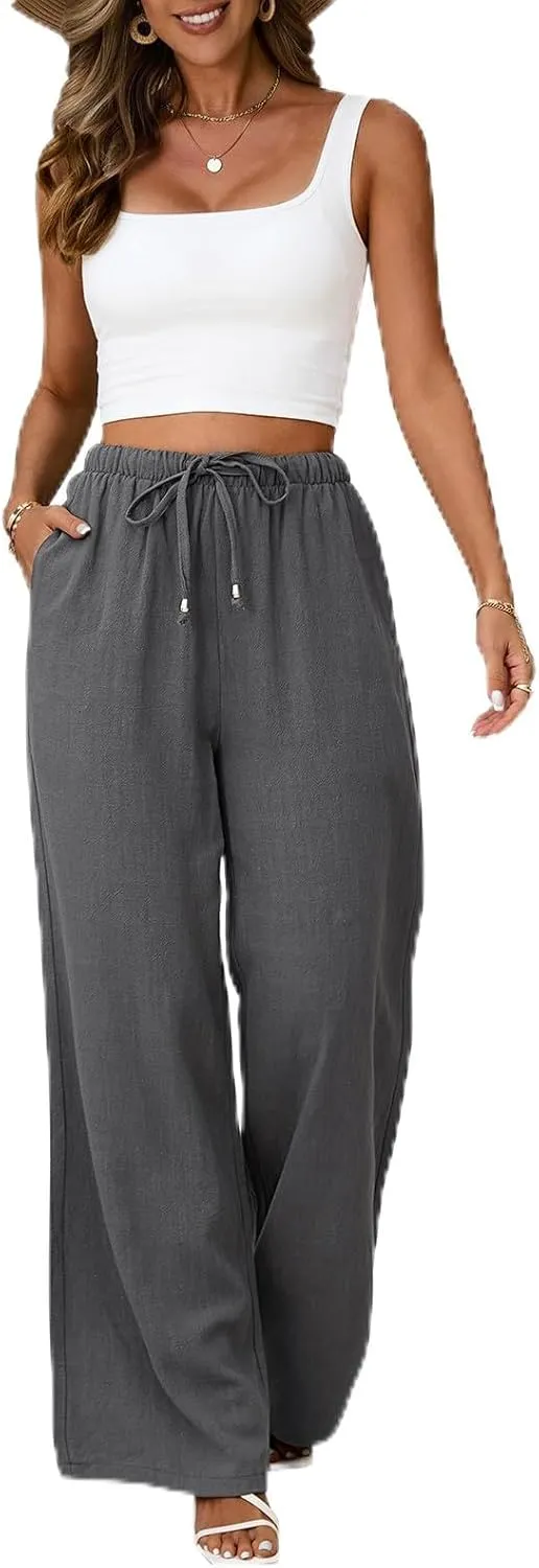 Linen Pants Women White Wide Leg Pants Summer Palazzo Pants Loose Flowy Beach Work Dress Black Pants Trousers 2025