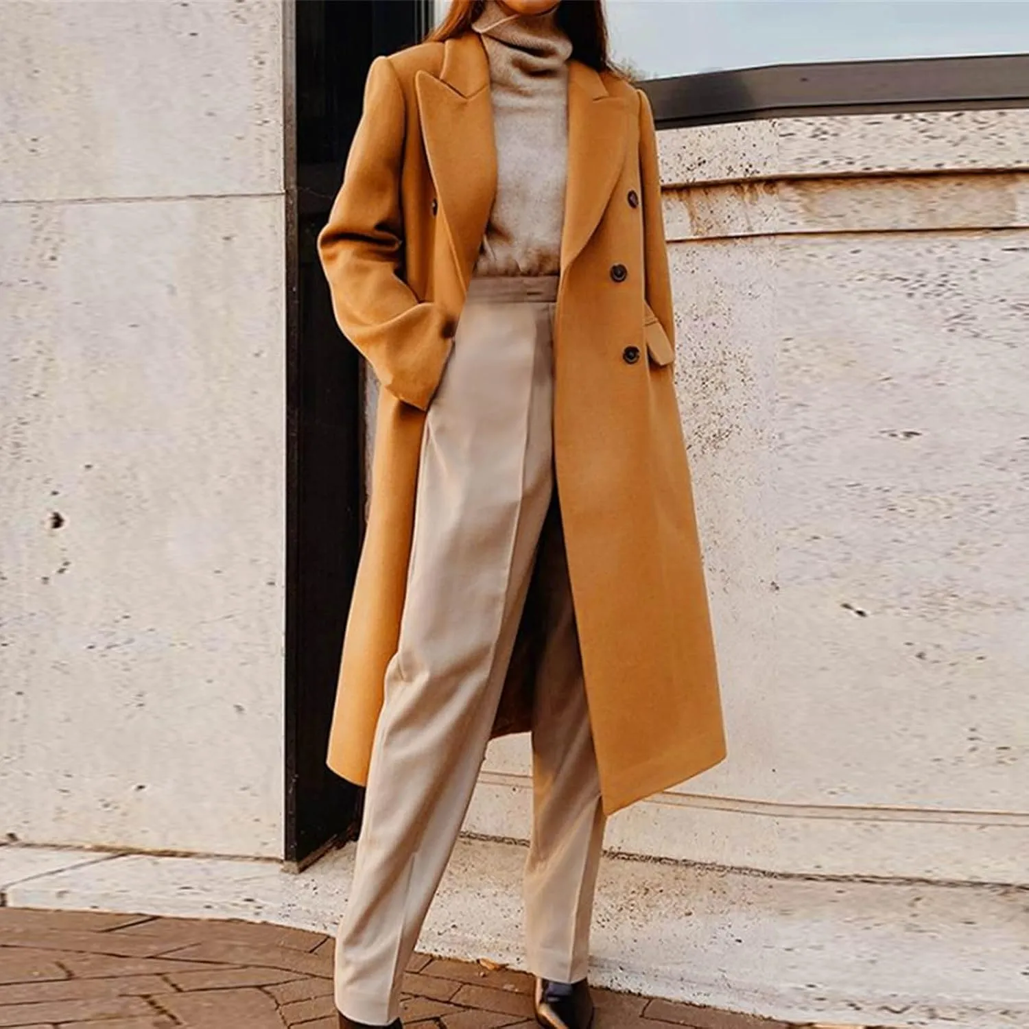 maisdgop Long Winter Coats for Women Long Sleeve Open Front Trench Coat Winter Straight Cardigan Jackets Button Outerwear