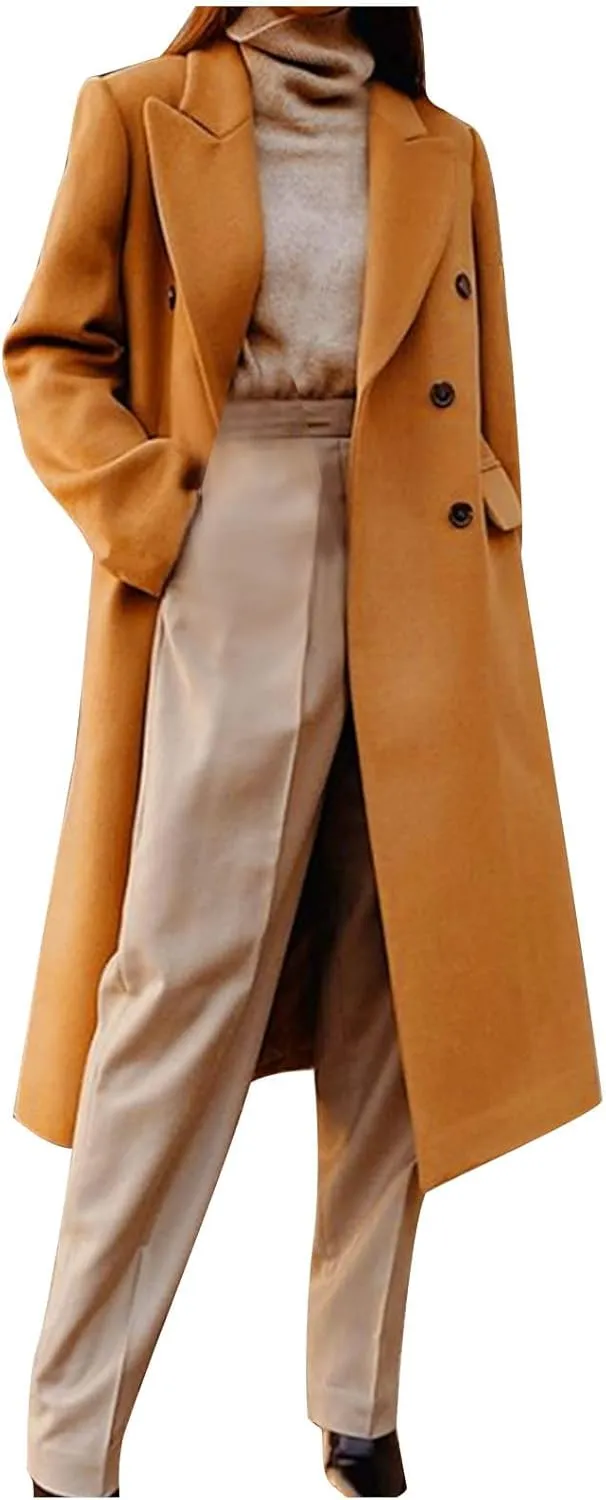 maisdgop Long Winter Coats for Women Long Sleeve Open Front Trench Coat Winter Straight Cardigan Jackets Button Outerwear