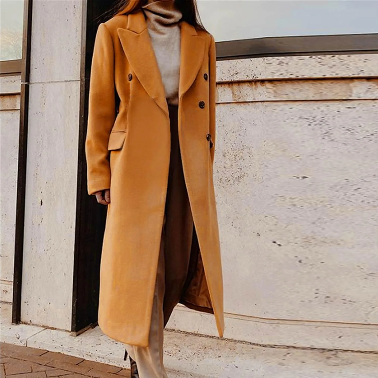 maisdgop Long Winter Coats for Women Long Sleeve Open Front Trench Coat Winter Straight Cardigan Jackets Button Outerwear
