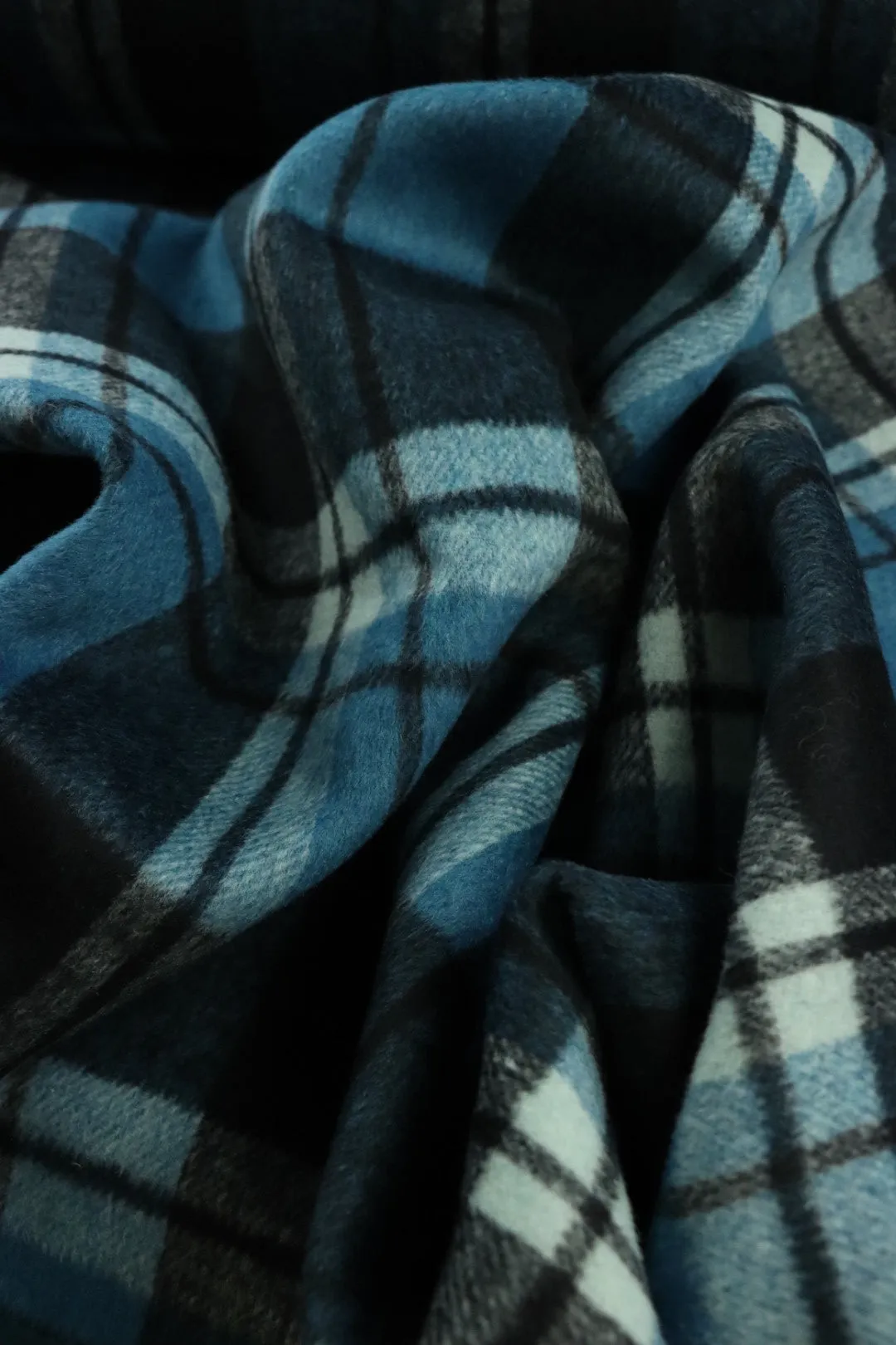 Ocean/Black/Ivory Plaid Melton Double Weave Wool | By The Half Yard