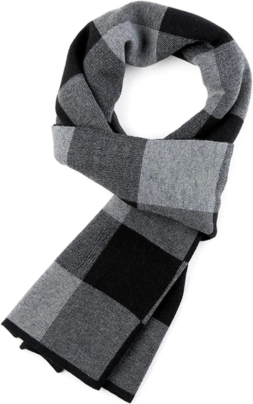 PEHMEA Men's Cashmere-like Winter Scarves Color Block Plaid Tartan Shawls Long Knit Wraps