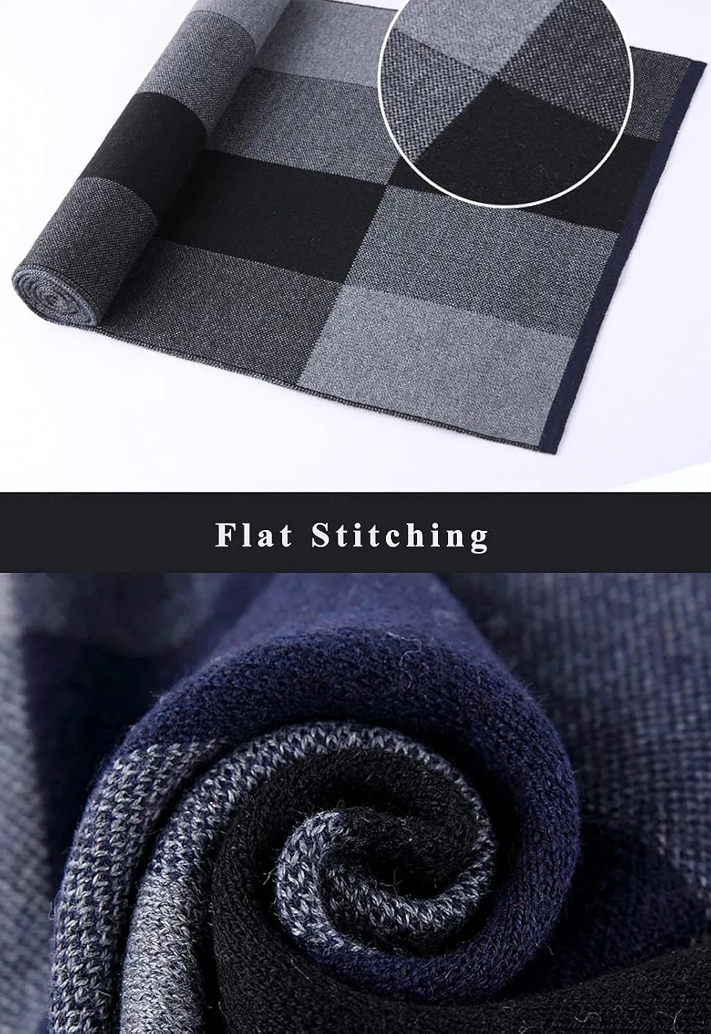 PEHMEA Men's Cashmere-like Winter Scarves Color Block Plaid Tartan Shawls Long Knit Wraps