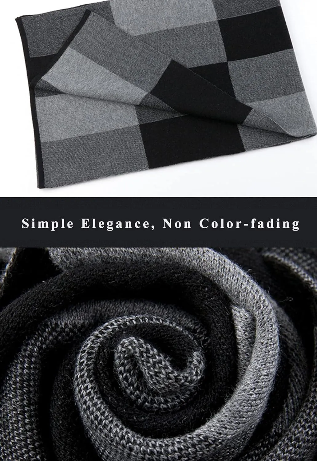 PEHMEA Men's Cashmere-like Winter Scarves Color Block Plaid Tartan Shawls Long Knit Wraps