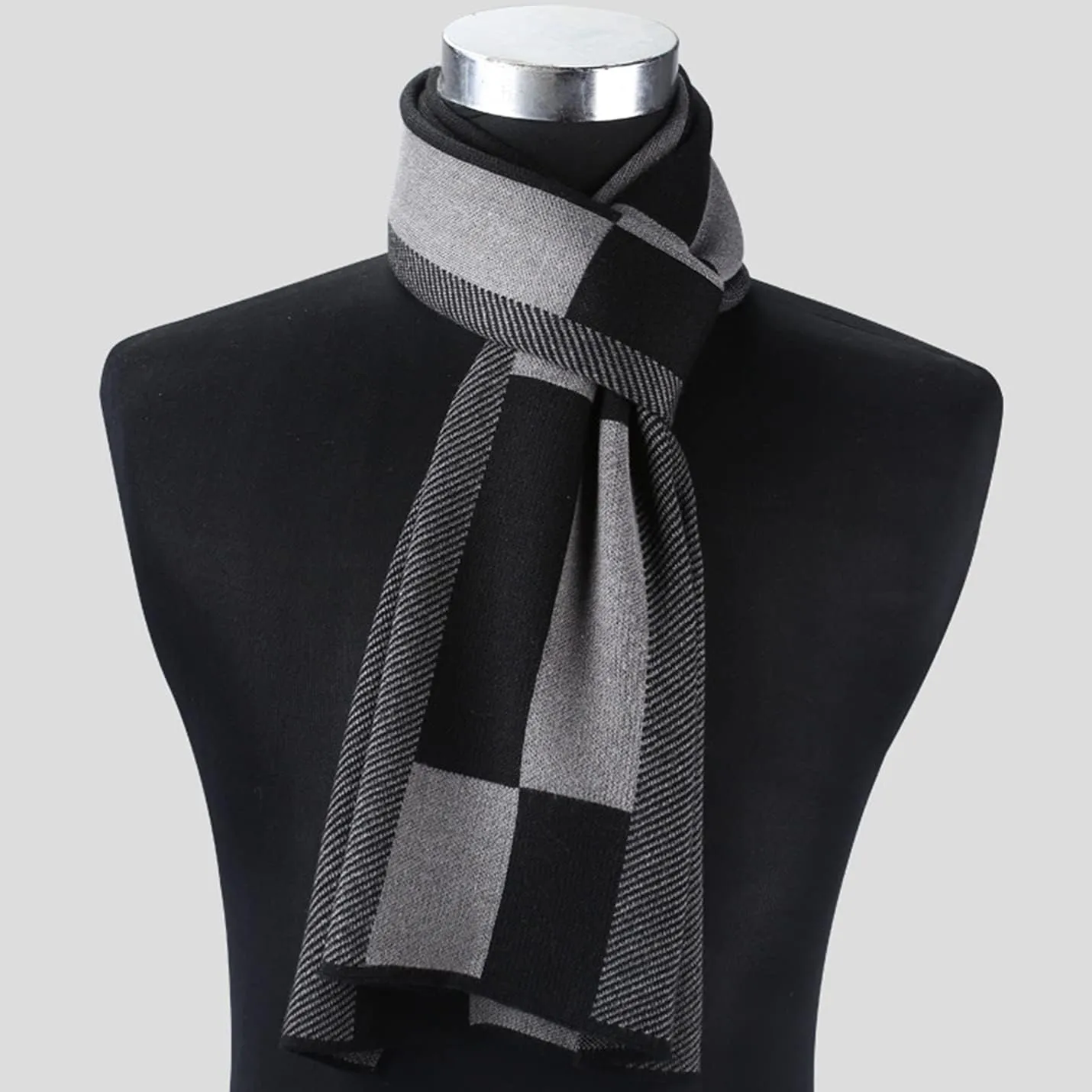 PEHMEA Men's Cashmere-like Winter Scarves Color Block Plaid Tartan Shawls Long Knit Wraps