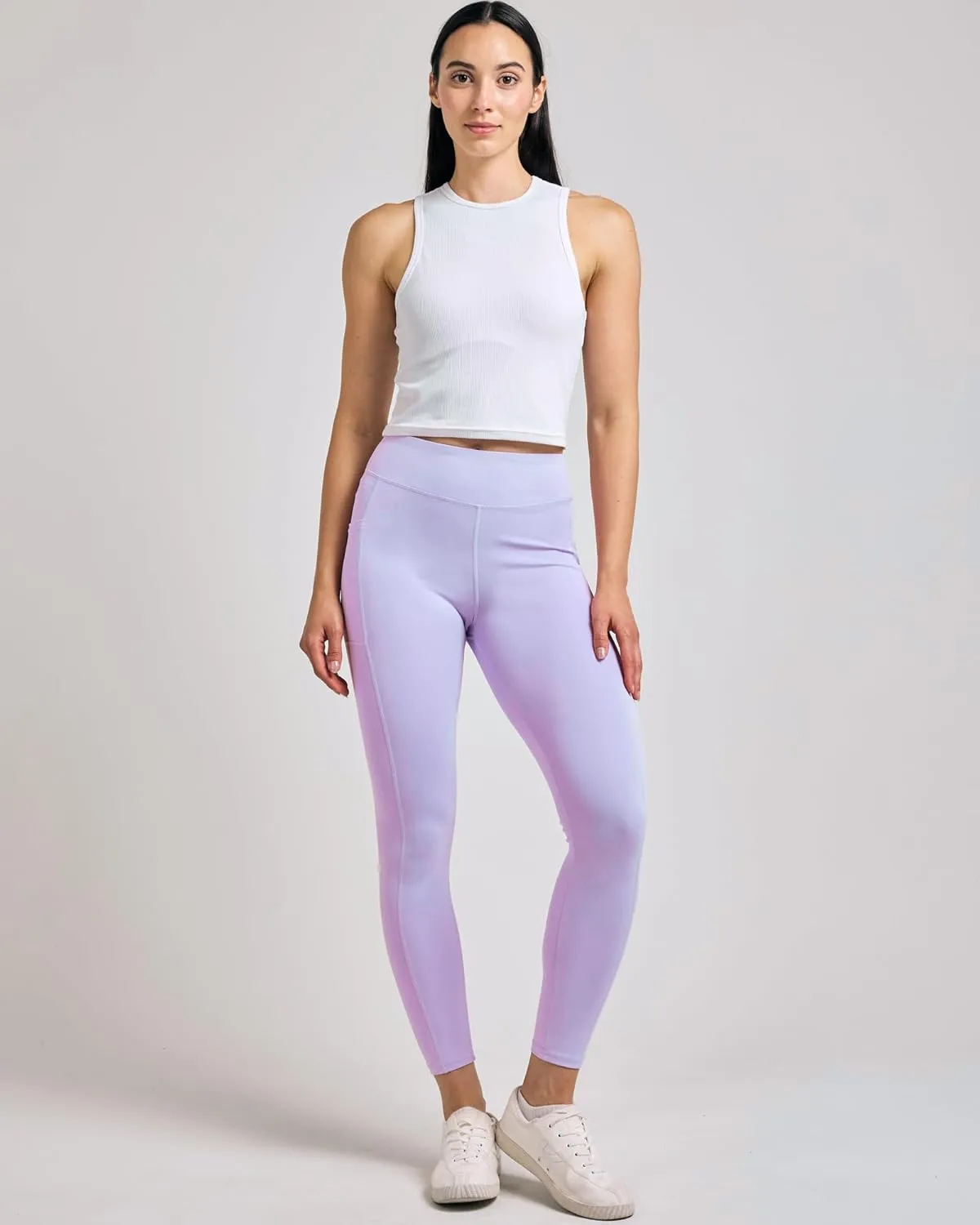 Real Essentials 4-Pack: Women's Full Length Fitted Athletic Yoga Performance Leggings with Pockets (Available in Plus Size)