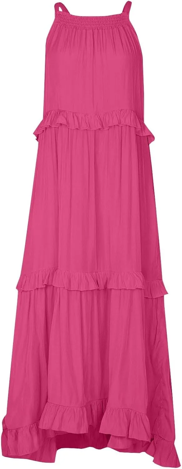 Summer Beach Vacation Clothes Spring Dresses for Women 2025 Sleeveless Sexy Smocked Tiered Flowy Maxi Dress