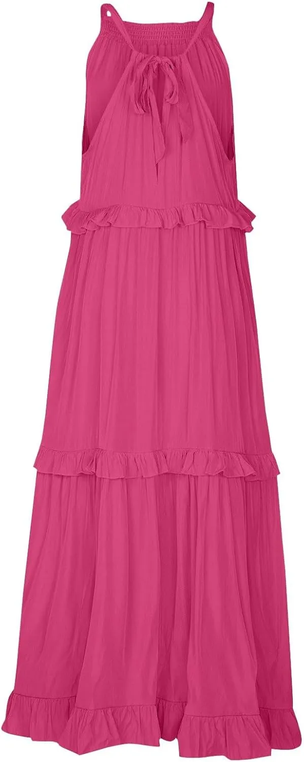 Summer Beach Vacation Clothes Spring Dresses for Women 2025 Sleeveless Sexy Smocked Tiered Flowy Maxi Dress