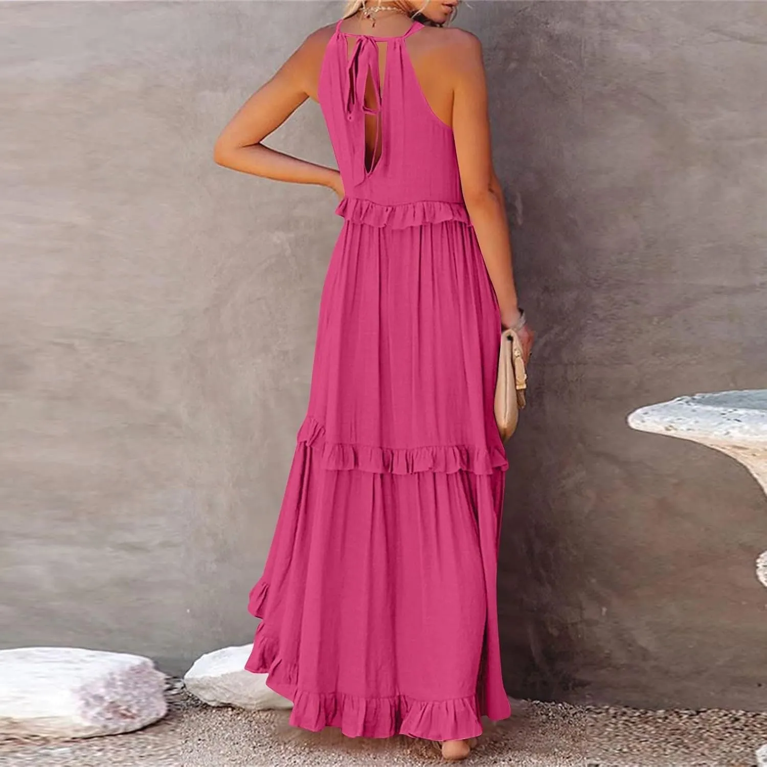 Summer Beach Vacation Clothes Spring Dresses for Women 2025 Sleeveless Sexy Smocked Tiered Flowy Maxi Dress