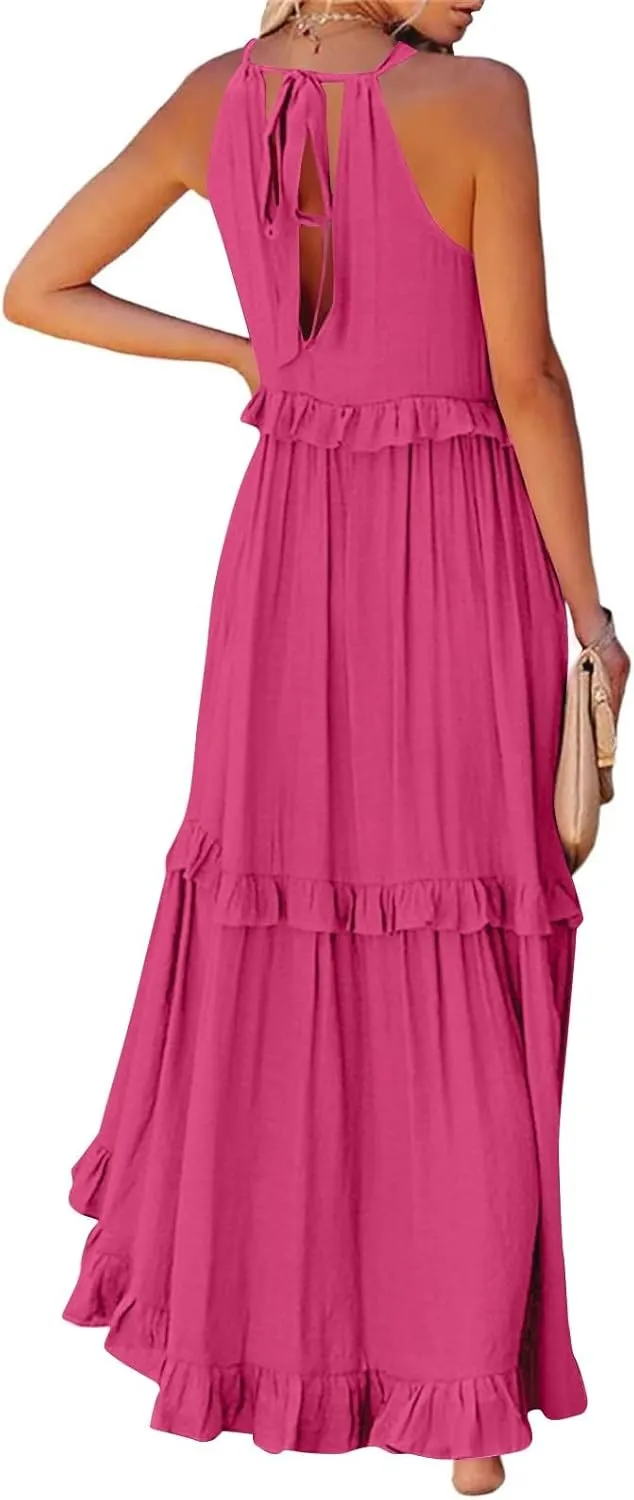 Summer Beach Vacation Clothes Spring Dresses for Women 2025 Sleeveless Sexy Smocked Tiered Flowy Maxi Dress