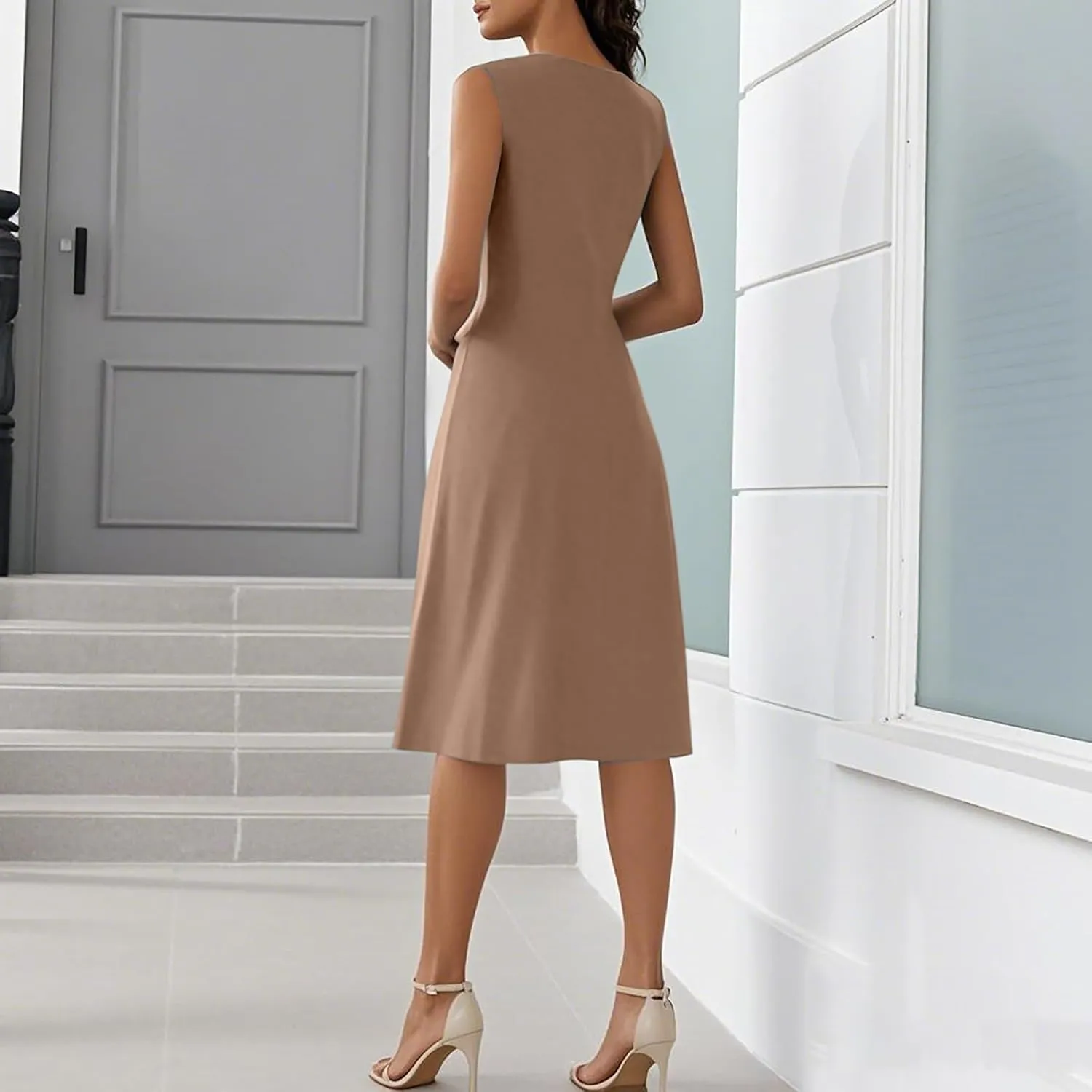 Summer Dresses for Women 2025 Casual V Neck Sleeveless Midi Dress Flowy Irregular Hem Boho Tank Dress