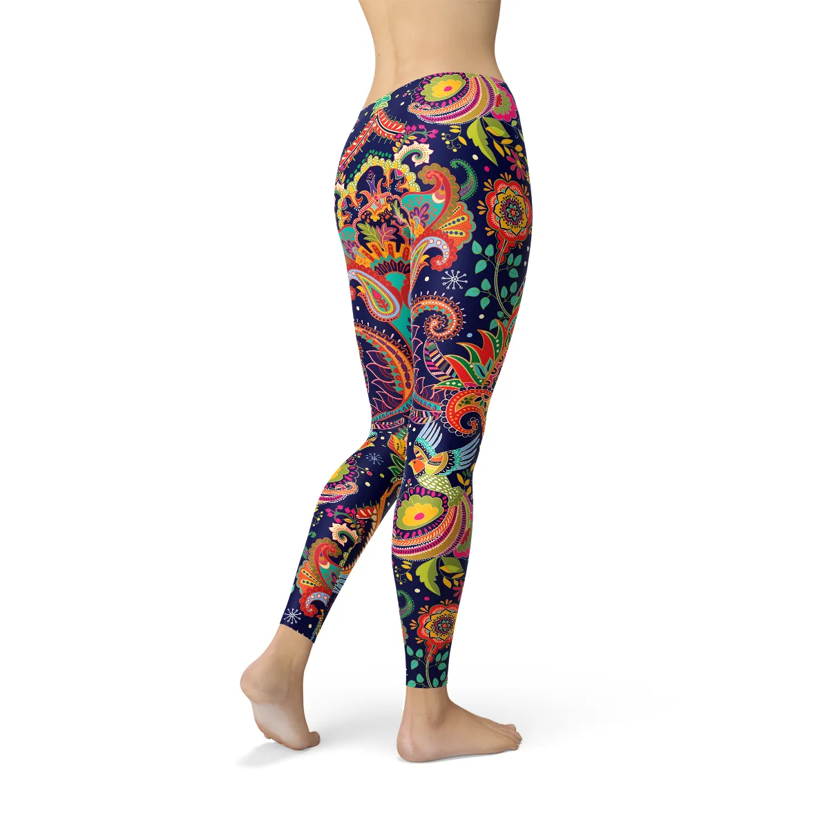 Vibrant Blue Paisley Print Performance Leggings for Women