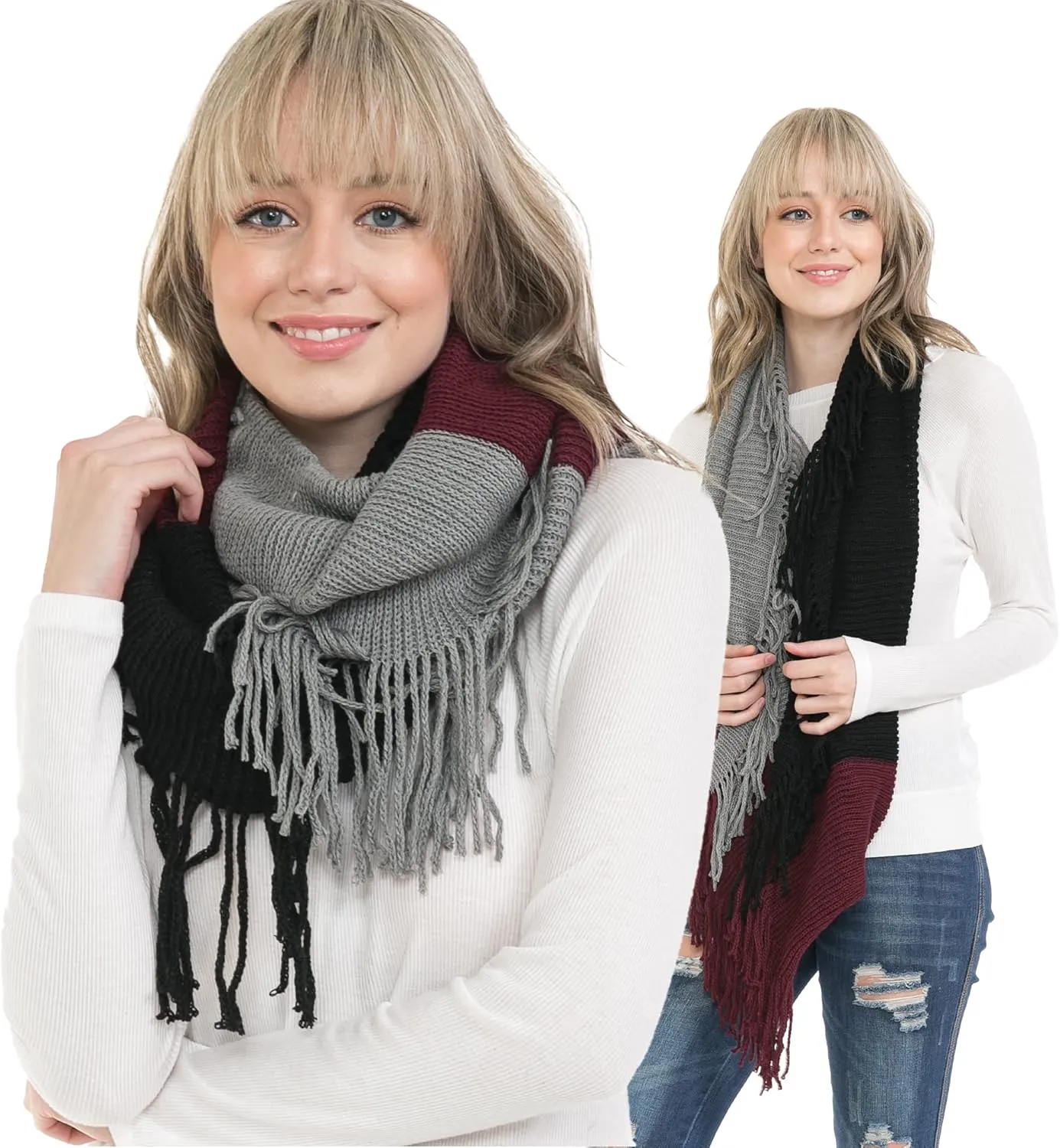 Winter Infinity Scarfs for Women Warm Knit Plaid Infinity Scarf Circle Loop Scarves