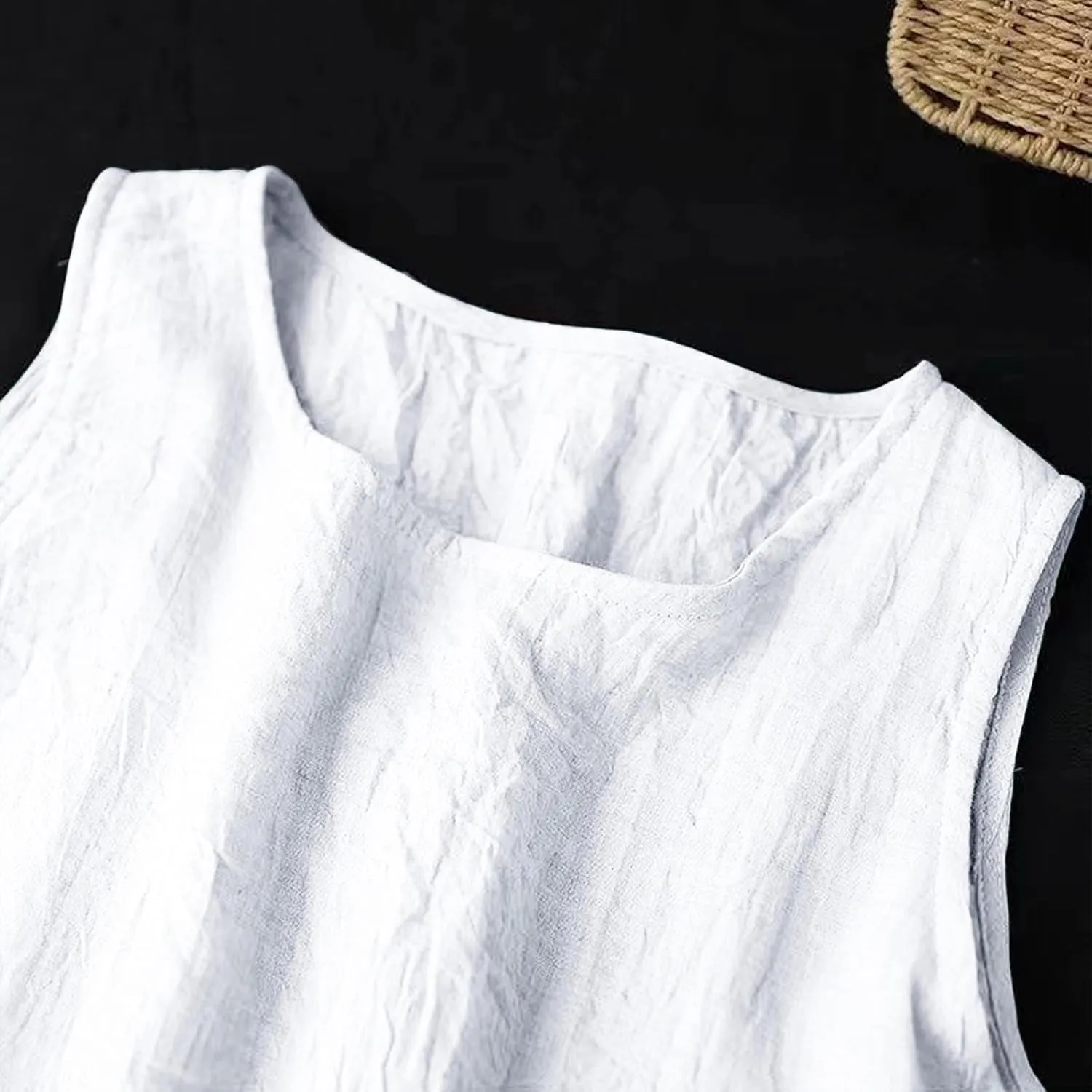 Womens Cotton Linen Sleeveless Dress Trendy Round Neck Beach Tank Long Dress Summer Casual Flowy Maxi Dresses