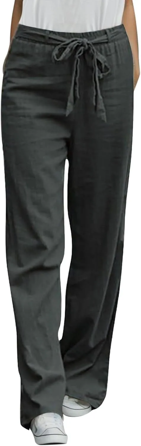 Women's High Waisted Wide Leg Pants Casual Drawstring Elastic Trousers Comfy Straight Leg Long Palazzo Yoga Pants