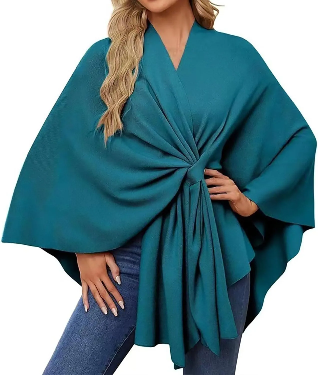 Women's Knitted Ponchos and Capes Front Ponchos for Fall Winter Stylish Cloak Shawl Wrap Elegant for Wedding