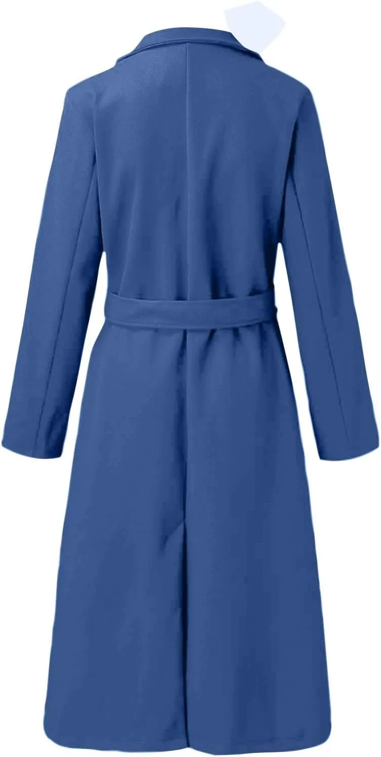 Womens Winter Trench Coats Elegant Long Length Slim Fit Coats Open Front Belt Overcoat Long Lapel Collar Pea Coat