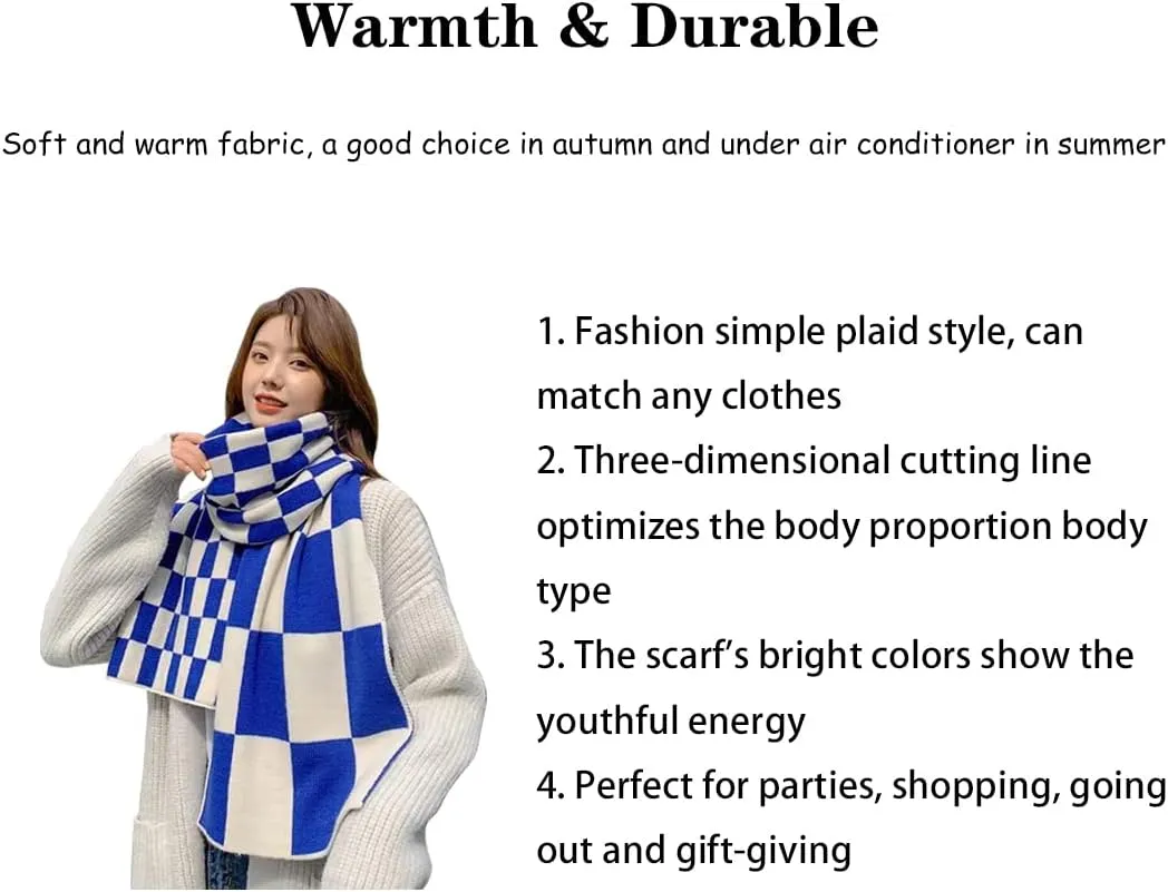 Women's Winter Warm Big Plaid Scarves,Cashmere Feel Scarf,Knit Tassel Thick Shawl,Birthday Christmas New Year Gift.