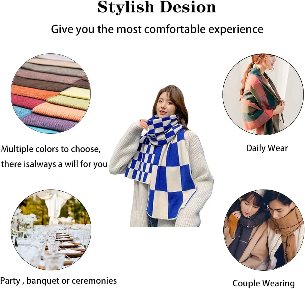 Women's Winter Warm Big Plaid Scarves,Cashmere Feel Scarf,Knit Tassel Thick Shawl,Birthday Christmas New Year Gift.