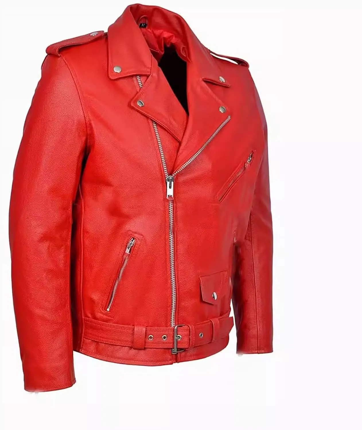 Xiaojmake Men's Leather Biker Jacket Quilted Cafe Racer Zip Up Moto Jackets Vintage Leather Motorcycle Jackets Stylish Fall